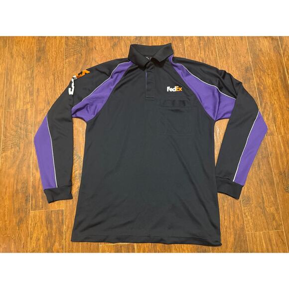 FedEx Express Men's Uniform Polo Long Sleeve Shirt Black Purple Size Medium